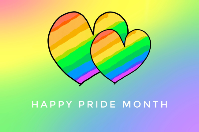 Two rainbow hearts celebrating Pride Month